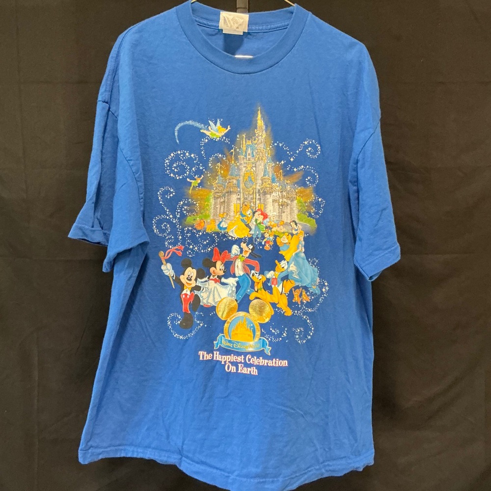 Walt Disney World T-Shirt Happiest Celebration On Earth XL Blue Mickey Castle
